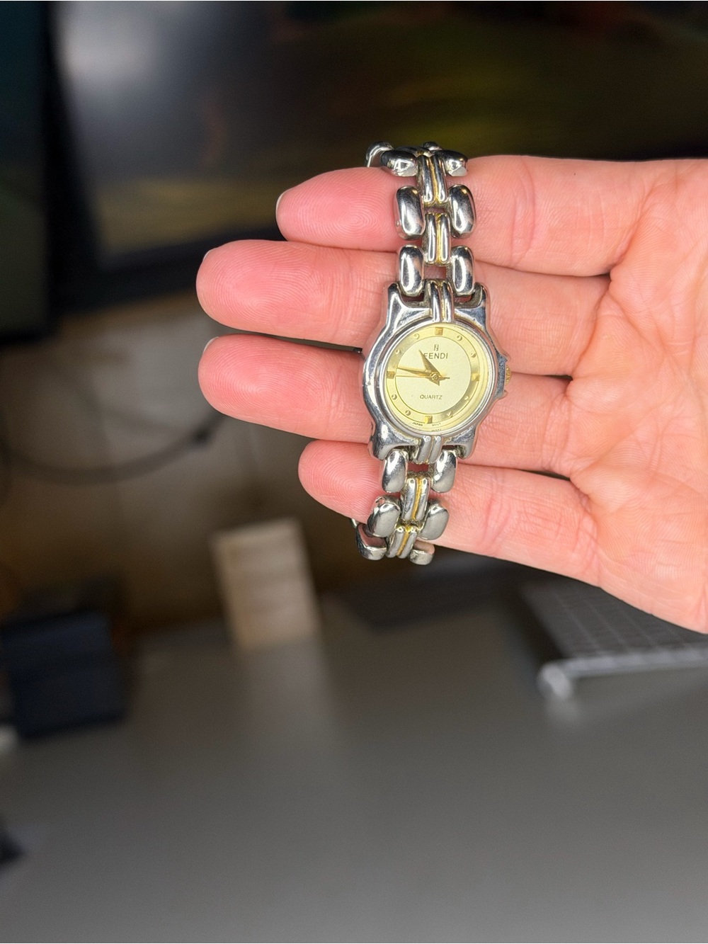 Fendi Vintage Ladies Two Tone Chain Link Bracelet Watch- Used